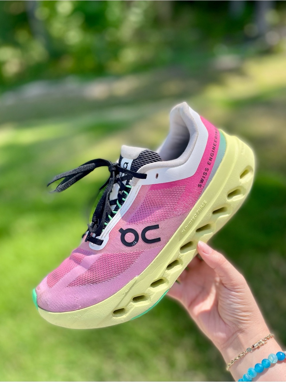 On Cloud Cloud Surfer Next- Pink/Limelight Colorway- Womens 8.5